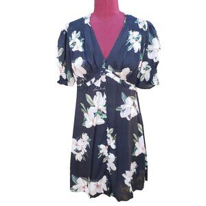 All Saints Demi Alessandra Dress Black Floral Mini V Neck Short Sleeves 4